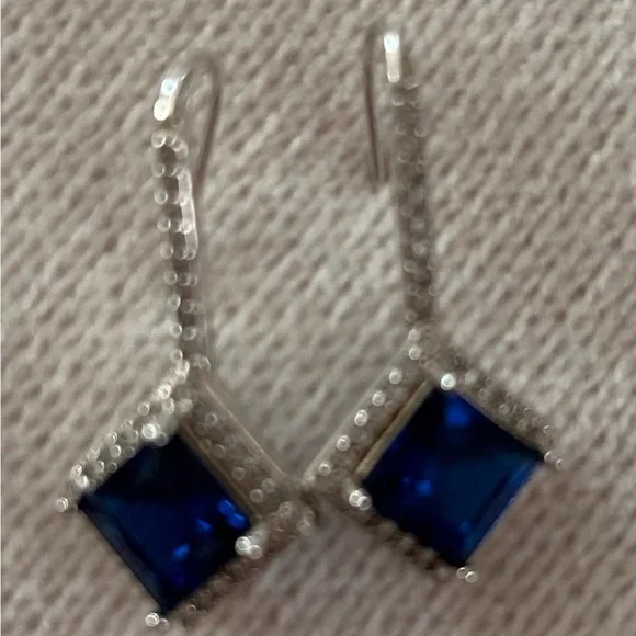 Elegant Blue and Silver Drop Earrings - Picture 2 of 4